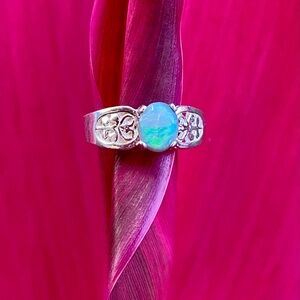 Natural Australian Opal Silver Ring Size 6